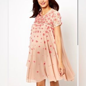 ASOS MATERNITY EXCLUSIVE SWING DRESS WITH FLORAL APPLIQUE AND CAP SLEEVE